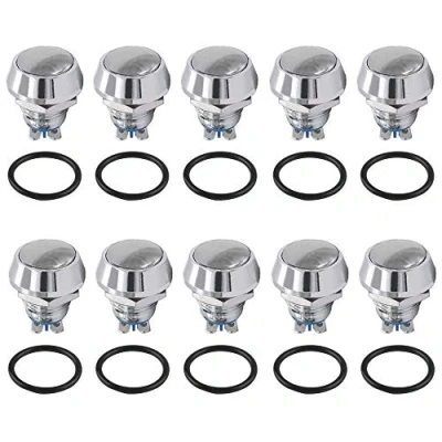 Afbeelding van QitinDasen 10 stuks premium 12 mm metalen kortstondige drukknopschakelaar, 2 pins schroefklem IP65 waterdichte drukknop startschakelaar, ronde kop (zilver)