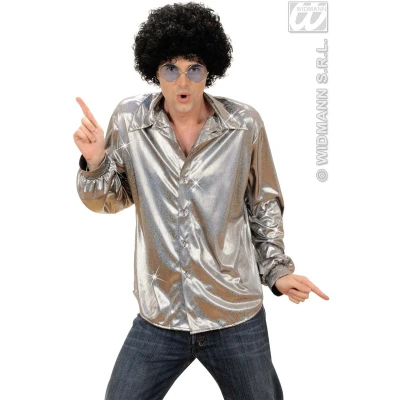Afbeelding van Zilverkleurige disco blouse voor mannen Verkleedkleding