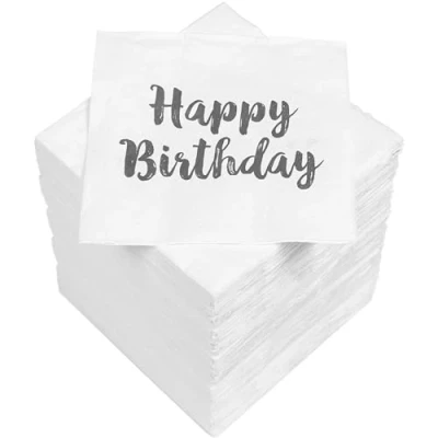 Afbeelding van 150 cocktailservetten, 3 laags, 25 x cm, Happy Birthday