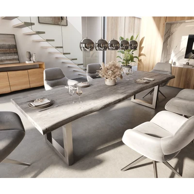 Afbeelding van Eettafel Edge acacia platina 300x100 XL edelstaal breed Live