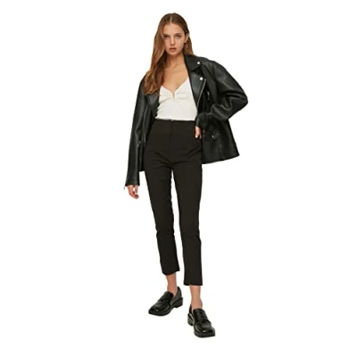 Afbeelding van Trendyol Donkerbruine, Geweven Broek Met Smalle Pijpen En Stiksels In De Taille Twoss20Pl0388