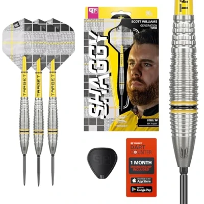 Afbeelding van Target Darts Scott Williams Generation 2 Swiss Point Steel Tip Dart Set, 23G Spelerseditie G2 90% wolfraam dartpijlen, Pro Ultra No.2 Vluchten, Grip Tag Schachten &amp; SP Gereedschap