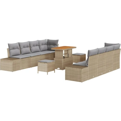 Afbeelding van vidaXL 11 delige Tuinzetel Set met Kussens Beige Poly Rattan Acacia