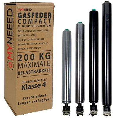 Afbeelding van MYNEEED Gasdrukveer, bureaustoel, reserveonderdelen, compact, vervangende gasveer tot 200 kg voor draaistoel, managersstoel, traploos in hoogte verstelbaar, TÜV &amp; GS getest, lengte gasveer: 210 mm