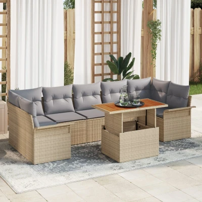 Afbeelding van vidaXL 8 delige Tuinsalonset met Kussens Beige Poly Rattan Acacia
