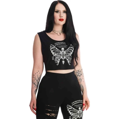Afbeelding van Banned SKELETON BUTTERFLY Crop top L Zwart