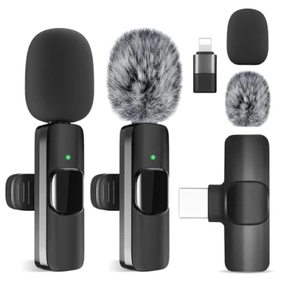 Afbeelding van BORDEAG lavalier microfoon, 2 stuks, mini draadloze draadloos voor live streaming, interviews, Tiktok