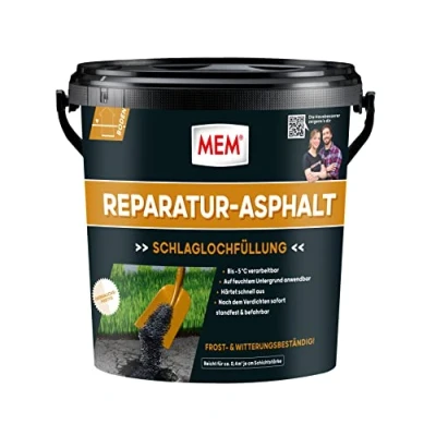 Afbeelding van MEM Reparatie asfalt voor het verwijderen van wegschade, gebruiksklaar, eenvoudig te verwerken, recyclebaar, 10 kg, zwart