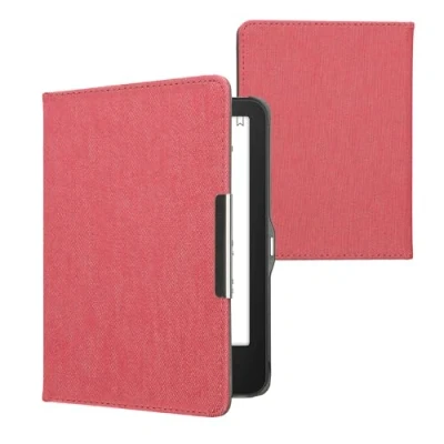 Afbeelding van kwmobile E reader hoesje geschikt voor Tolino Vision 1 / 2 3 4 HD hoes flip case met magneetsluiting Ereader cover Denim design in rood