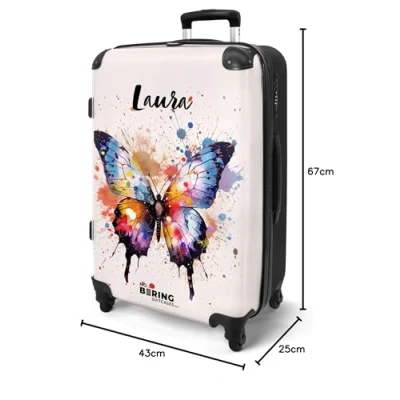 Afbeelding van NoBoringSuitcases.com® Kinderkoffer meisje roze Reiskoffer met vlinder Koffer kind naam lichtgewicht 4 wielen Grote trolley XL 20 kg bagage