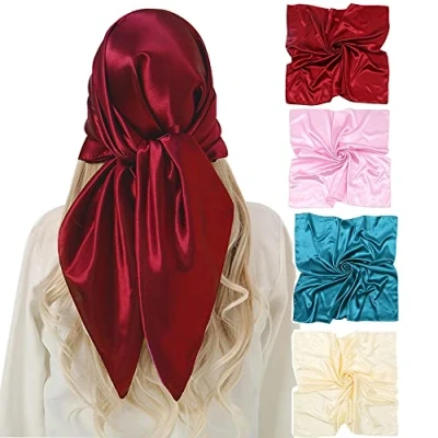 Afbeelding van KAVINGKALY Zijde Sjaal voor Haar Wrapping &#039;s nachts 4pcs Hoofddoek Vrouwen Hals Wrap Lichtgewicht Zachte Sjaals