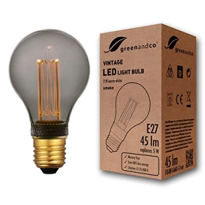 Afbeelding van greenandco® Vintage Design LED lamp voor sfeerverlichting E27 A60 Edison 2W 45lm 2000K rook extra warm wit 320 230V flikkervrij, niet dimbaar