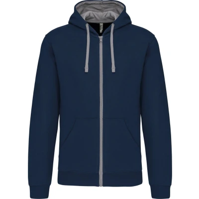 Afbeelding van Kariban Herensweater met rits en capuchon in contrasterende kleur K466 Navy / Fine Grey
