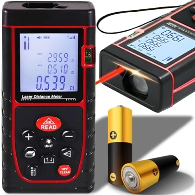 Afbeelding van Retoo Digitale laserafstandsmeter met 2 batterijen en deksel, afstandsmeter, 40 m, LCD achtergrondverlichting, vele meetmodi Pythagoras/afstands /oppervlakte /volumemetingen IP54, hoge precisie