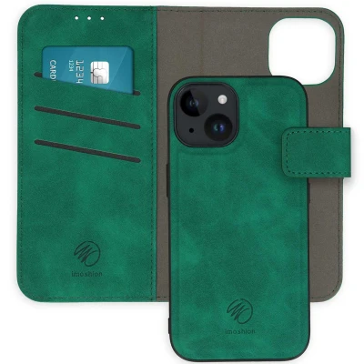 Afbeelding van Apple iPhone 15 Hoesje Kunstleder iMoshion Bookcase/2 in 1 Case Donkergroen Telefoonhoesje