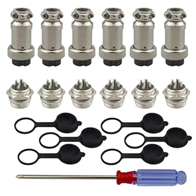 Afbeelding van QitinDasen 6 stuks Premium GX16 4 Pin Aviation Stekkeradapter, 5A 16mm schroefdraad mannelijk vrouwelijk metaal luchtvaartstekker draadconnector kit, met rubberen beschermkap en schroevendraaier