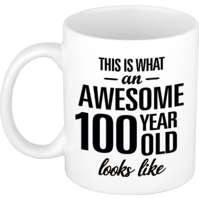 Afbeelding van Awesome 100 year cadeau mok / verjaardag beker 300 ml feest mokken