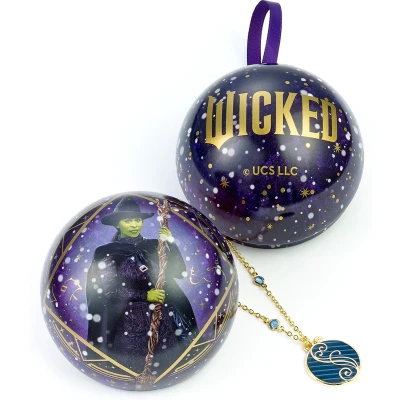 Afbeelding van The Carat Shop Wicked Elphaba &amp; Blue Shiz University Heks Tovenares Kerstbal Cadeaubal met Ketting
