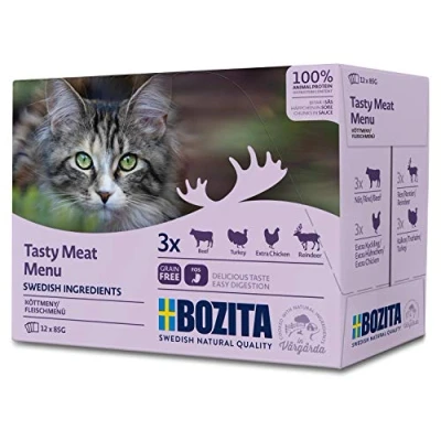 Afbeelding van Bozita Tasty Meat Natvoer Alle Katten Granenvrij Stukjes in Saus Multipack 12x85GR 1ST