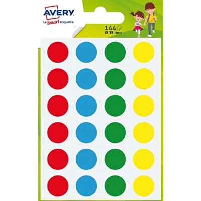 Afbeelding van Avery Zak met 144 tabletten Ø 15 mm 4 kleuren (groen, rood, geel, blauw) / verschillende (PASMX15)