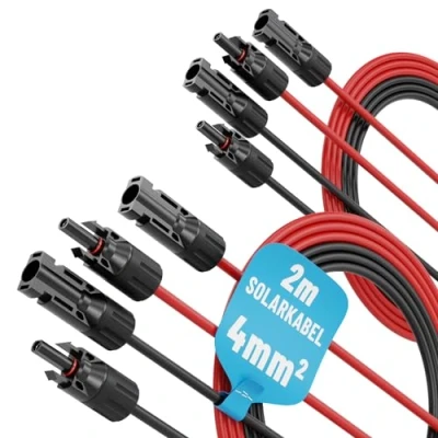 Afbeelding van ABSINA 4 x 2 meter zonnekabel mm2 H1Z2Z2 K zwart en rood PVC kabel UV bestendig zonne mm2, PV kabel, fotovoltaïsche montage accessoires, mm²