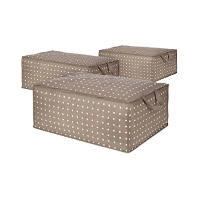 Afbeelding van Compactor, Set van 3 Rivoli Opberghoezen voor Dekbed, Taupe/Stippen, Polypropyleen en EVA, 70 x 50 H.30 cm, RAN8107