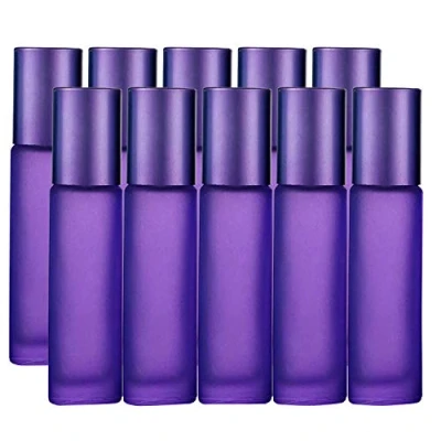Afbeelding van 10 stuks, ml etherische oliën rolflessen, JamHooDirect Lege Hervulbare Kleurrijke Frosted Glas Roll on Flessen met 1 Opener &amp; Druppelaar, Perfect voor Aromatherapie, Geur, Parfum (Paarse Kleur),