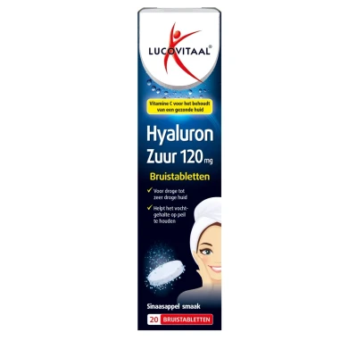 Afbeelding van Stapel tot 60% korting Lucovitaal Hyaluronzuur Sinaasappelsmaak 120mg 20 bruistabletten