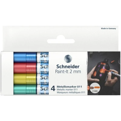 Afbeelding van 3x Metallic marker Schneider Paint it 011 2mm etui 4st. (metallic blau