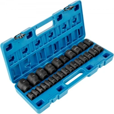 Afbeelding van VEVOR slagmoersleuteldoppenset 1/2 inch, 26 delige slagdoppen, 6 punts doppen, robuuste constructie, CR M0, inch doppenset, 10 36 mm