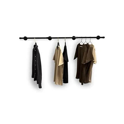 Afbeelding van Kledingstang, wandgarderobe, 210 cm x 30 cm, industrieel design voor aan de muur, garderobe, wandmontage, kledingkast, zwart