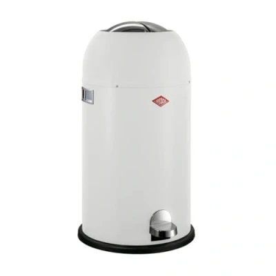 Afbeelding van Wesco Kickmaster Afvalbak in de kleur mat wit, gepoedercoat plaatstaal, ingebouwde demper, 33 liter volume, grote inworp