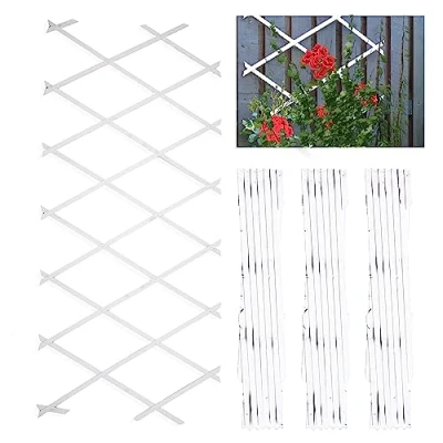 Afbeelding van DIVCHI Houten latwerk uitbreidbaar tuinmuur voor klimplanten decoratie en planten scheidingswand (Pack van 3) (180 cm x 60 cm) (wit)