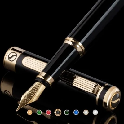 Afbeelding van Zwarte Lak Vulpen Scriveiner Prachtige Pen met 24K gouden afwerking, Schmidt 18K vergulde penpunt (Ex Fine), Beste Gift Set voor Mannen &amp; Vrouwen, Professioneel, Executive, Office, Mooie Pennen