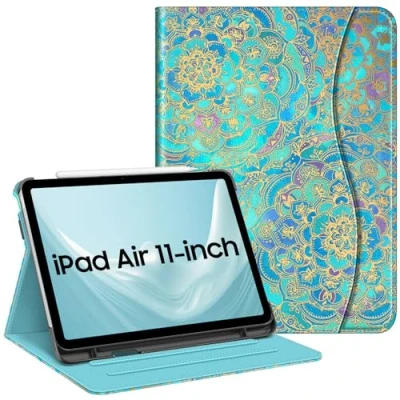Afbeelding van Fintie Hoes voor iPad Air 4 2020 10.9 inch (Ondersteunt 2e Generatie Potlood, Draadloze Oplaadfunctie), Multi hoek Bekijken Folio Stand Beschermhoes met Documentsleuven Auto Sleep/Wakee, Jade