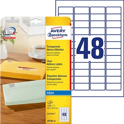 Afbeelding van Inkjetetiket Avery 45 7x21 2 transp. doos 25 vel 48 et. pe