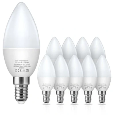 Afbeelding van Fulighture E14 LED gloeilamp koel wit [10 pack], daglicht 6000K, 4W (40W equivalent), 400lm, kleine schroef kaars lampen voor kroonluchters, wandlampen, niet dimbaar