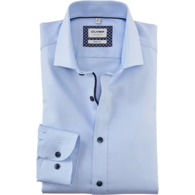 Afbeelding van OLYMP Level 5 body fit overhemd twill lichtblauw Strijkvriendelijk Boordmaat: 44