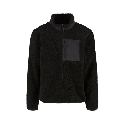 Afbeelding van Urban Classics overgangsjas voor heren, teddy jas met stand up kraag, lichte opstaande regular fit, zwart, 4XL