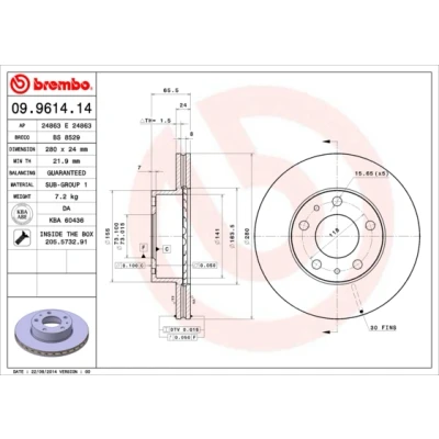 Afbeelding van Brembo Remschijf 09.9614.14
