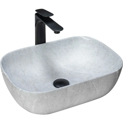 Afbeelding van REA Livia Opzetwastafel Waskom 46.5 x 33.5 13.5 cm Grey Stonelook