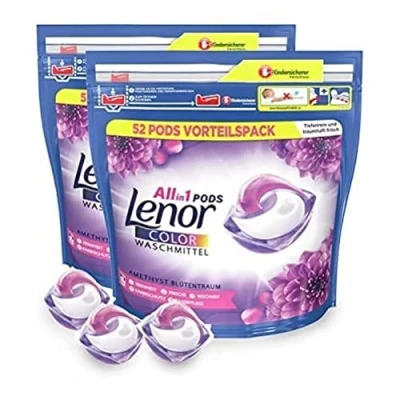Afbeelding van Lenor Wasmiddel Pods All in 1, Color wasmiddel, 104 wassladen, kleurbescherming, amethist bloesemdroom