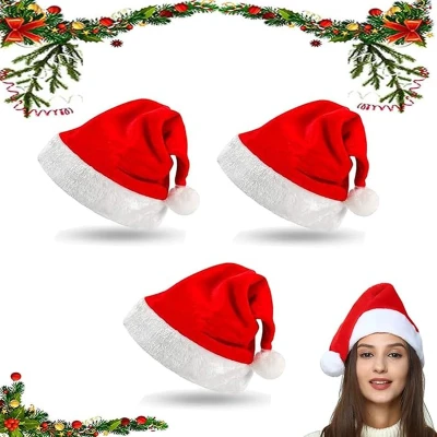 Afbeelding van 3 stuks kerstmutsen kerstfeesthoed kerstmuts pluche kant kerstmanmuts rode volwassenen