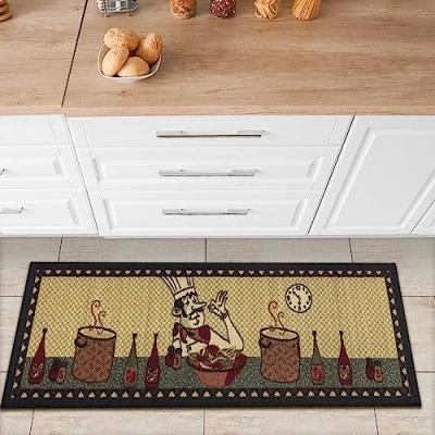 Afbeelding van Machine wasbaar chef ontwerp antislip rubberback 2 x 5 keukenlopertapijt voor keuken, gang, bar, 20 59 cm, beige kok