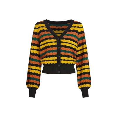 Afbeelding van Royal V Neck cardi in zwart en multi