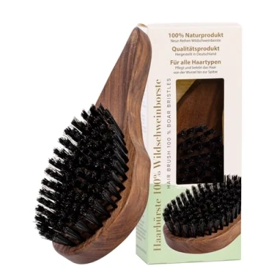 Afbeelding van REMOS natuurlijke haarborstel van 100% wilde zwijnharen ergonomisch uit notenhout