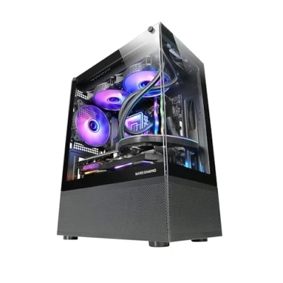 Afbeelding van Mars Gaming MC SE, Micro ATX PC Case, voor en Zijpanelen van Frameloos Glas, Bodemontwerp met AirTech Mesh Technology, Dual Chambered Minitoren, Ondersteuning Vloeistofkoeling, Zwart