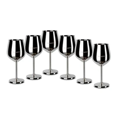 Afbeelding van ECHTWERK Onbreekbare wijnglazen van roestvrij staal, set wijnglazen, rode campingglazen, cocktailglazen, robuust, onbreekbaar, Silver Edition, 6 delig, 21 x 7,3 cm, 0,5 l