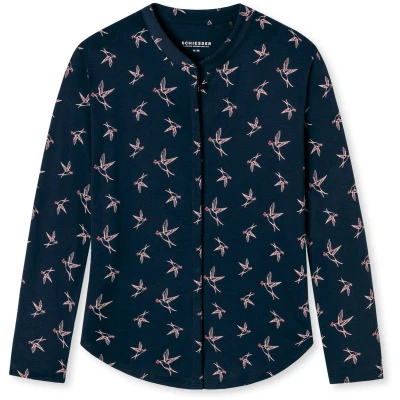 Afbeelding van Schiesser Langarm Pyjamashirt, Dames, Maat: 36, Dunkelblau