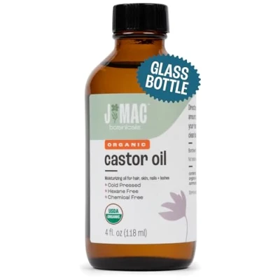 Afbeelding van J MAC BOTANICALS organische Castor Olie Koud geperst (Glazen Fles, 4 oz, NO DROPPER), pure castorolie, hexaanvrij, castorolie voor gezicht, huid, wimpers, koudgeperste